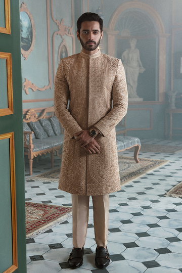 BEIGE EMBROIDERED SHERWANI